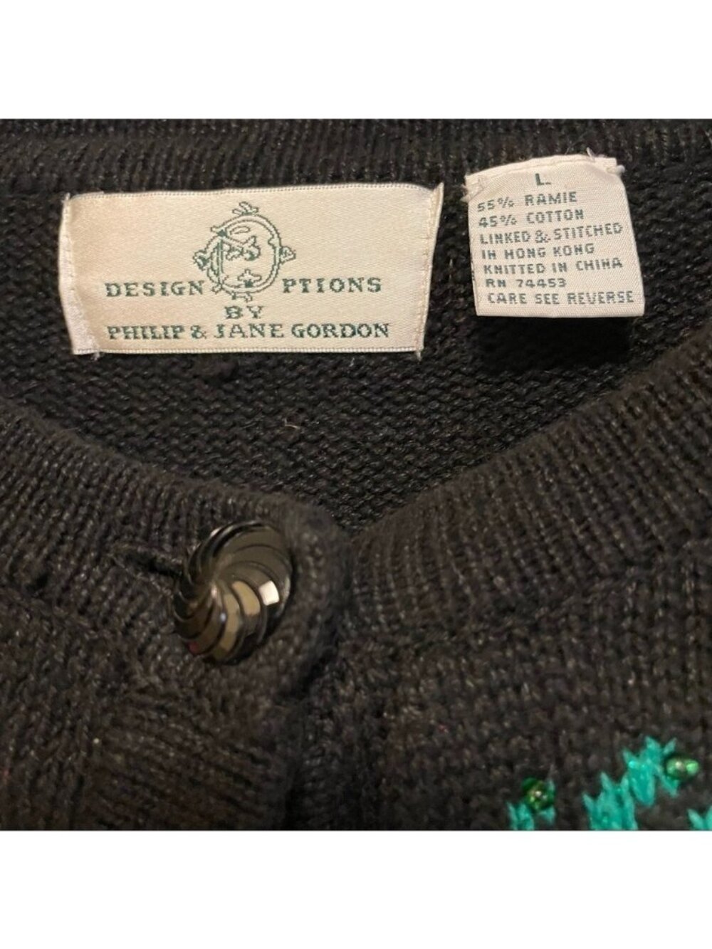 Vtg Design Options Cardigan Sweater Large Phillip Jane Gordon Pinkwheel Swirls - Picture 8 of 12